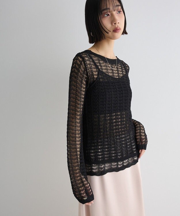 Green Parks ＳＥＴ２点　クロシェ風ニットプルオーバー Black