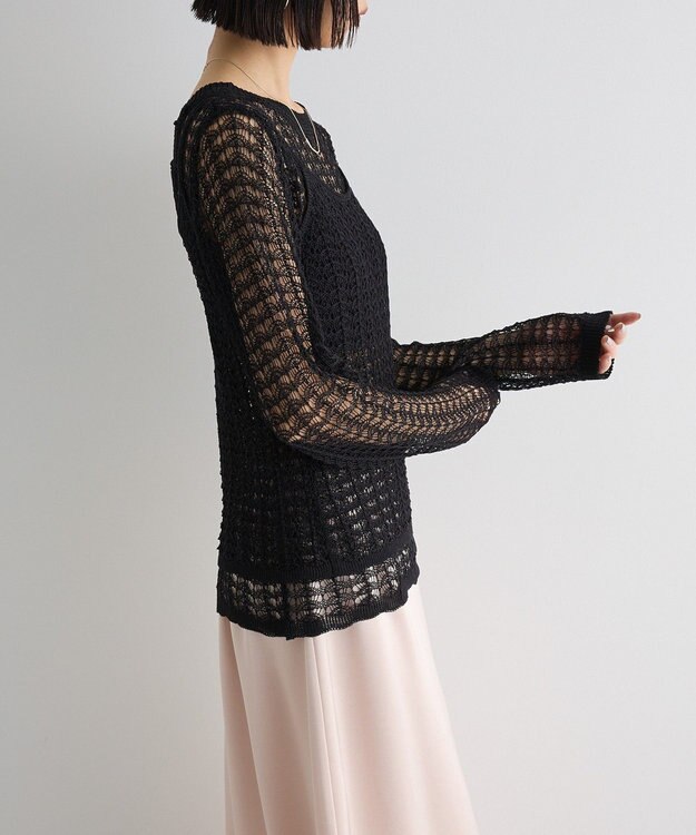 Green Parks ＳＥＴ２点　クロシェ風ニットプルオーバー Black