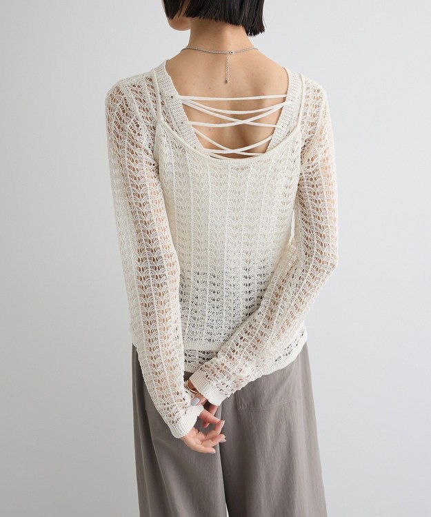 Green Parks ＳＥＴ２点　クロシェ風ニットプルオーバー Off White