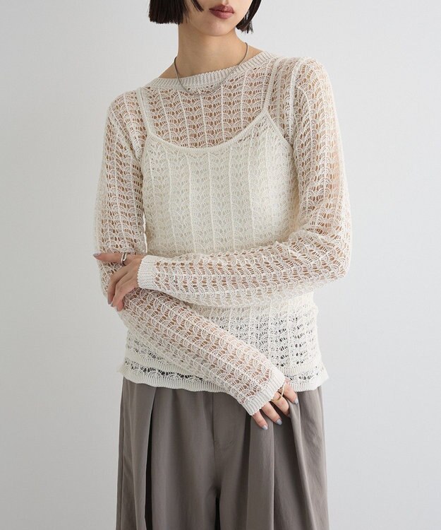 Green Parks ＳＥＴ２点　クロシェ風ニットプルオーバー Off White