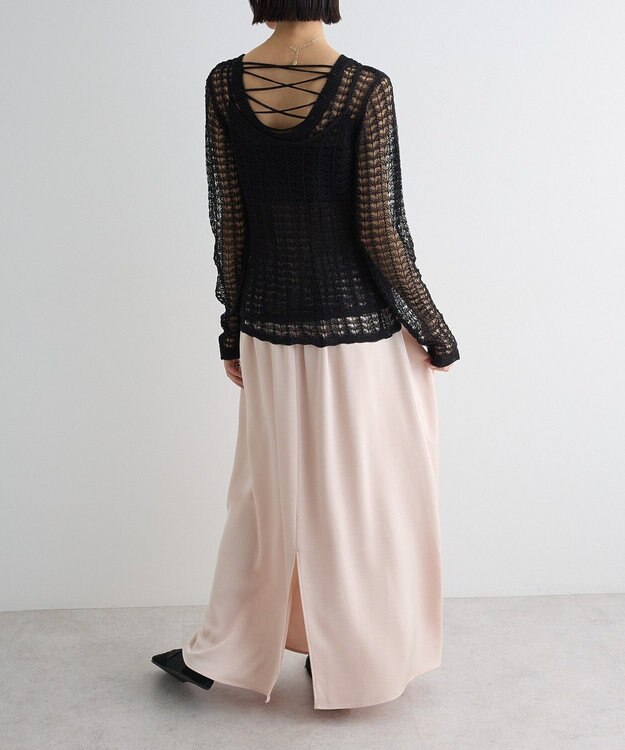 Green Parks ＳＥＴ２点　クロシェ風ニットプルオーバー Black