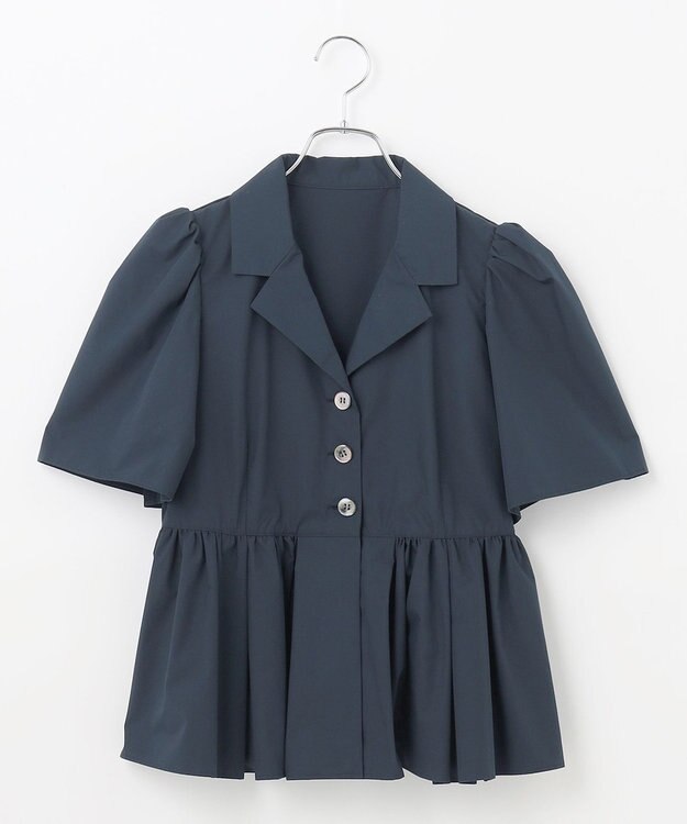 #Newans 【セレモニーにも】オープンカラーペプラムブラウス ネイビー