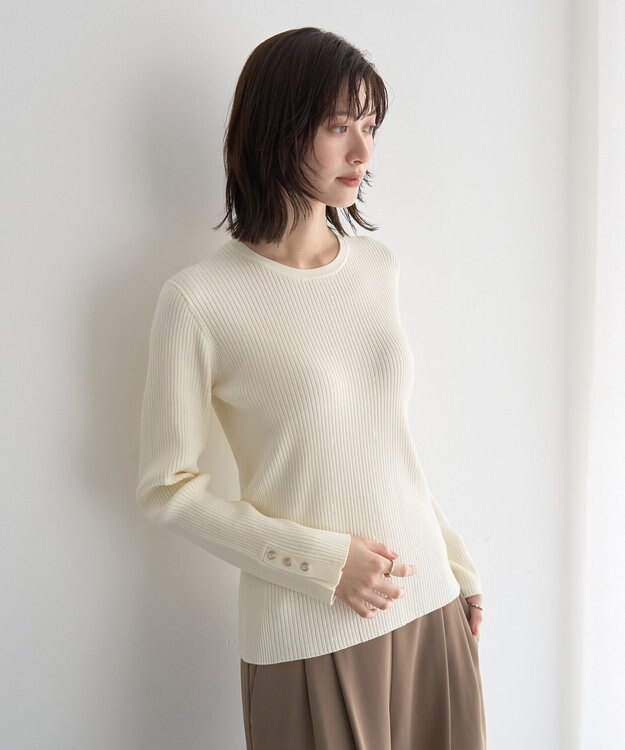 YECCA VECCA 袖釦クルーネックリブニット Off White
