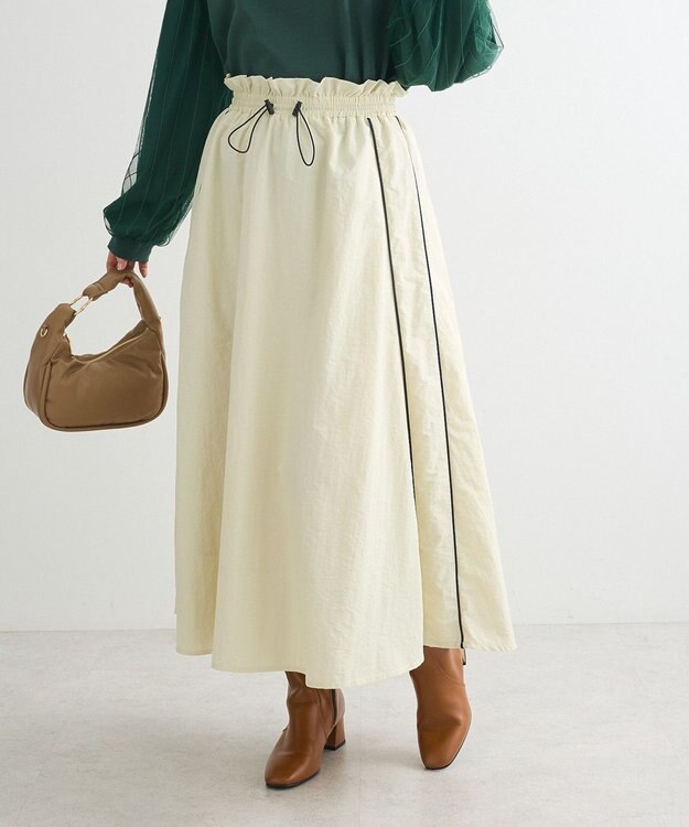 Green Parks ナイロンラインフレアスカート Ivory
