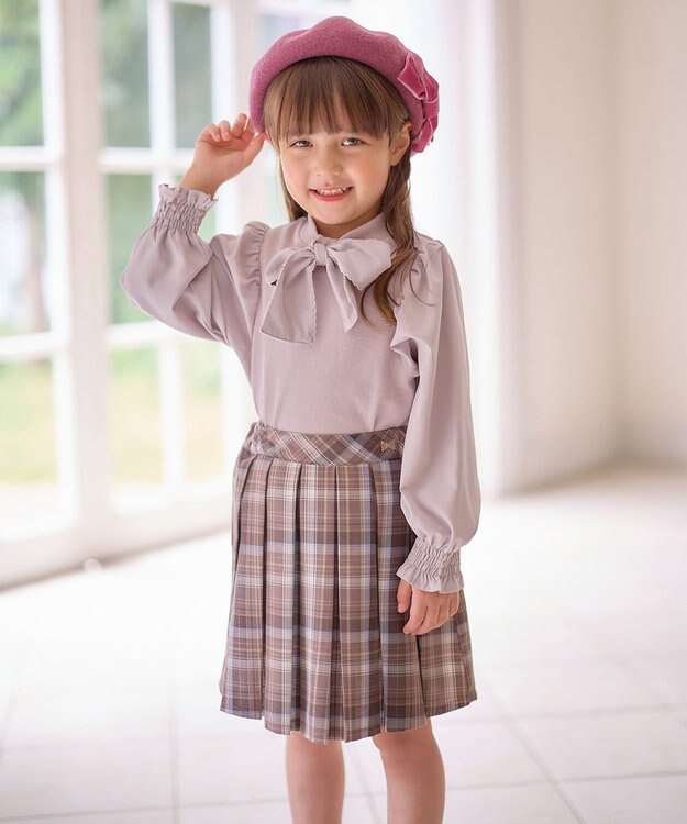 ANY KIDS リボン ボウタイ付き カットソー ピンクベージュ