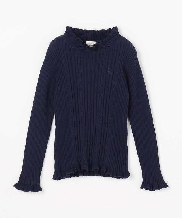 組曲 KIDS 【110-140㎝】フラワードット リブニット ネイビー