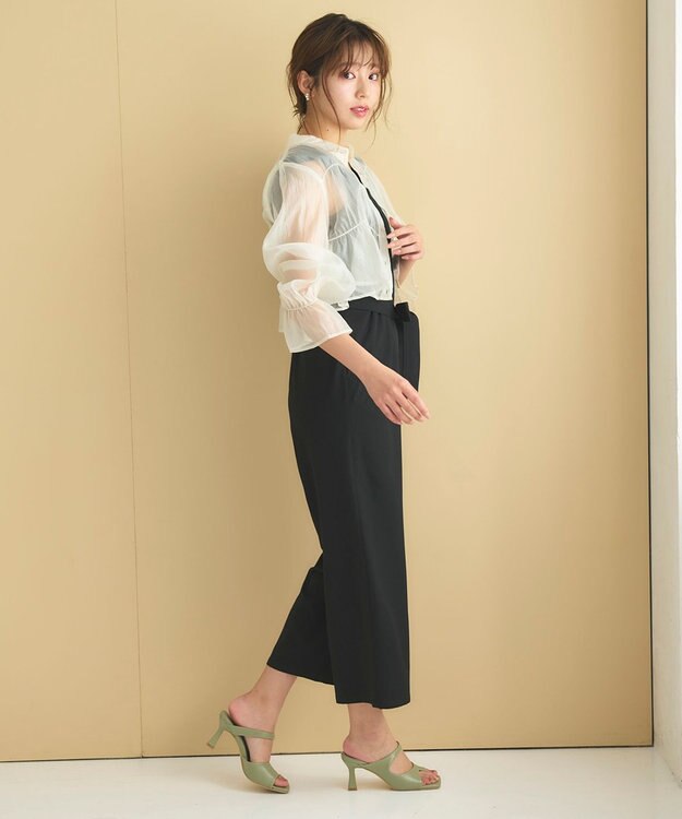 Feroux 【洗える】シャーリングシアー シャツ アイボリー系