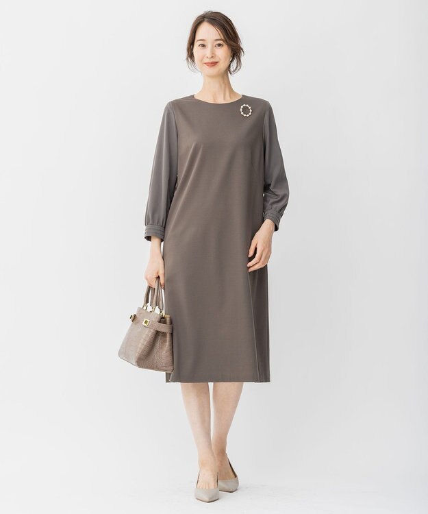 自由区 【XSサイズ～/洗える】WASHABLEPONTE シフトワンピース カーキ系