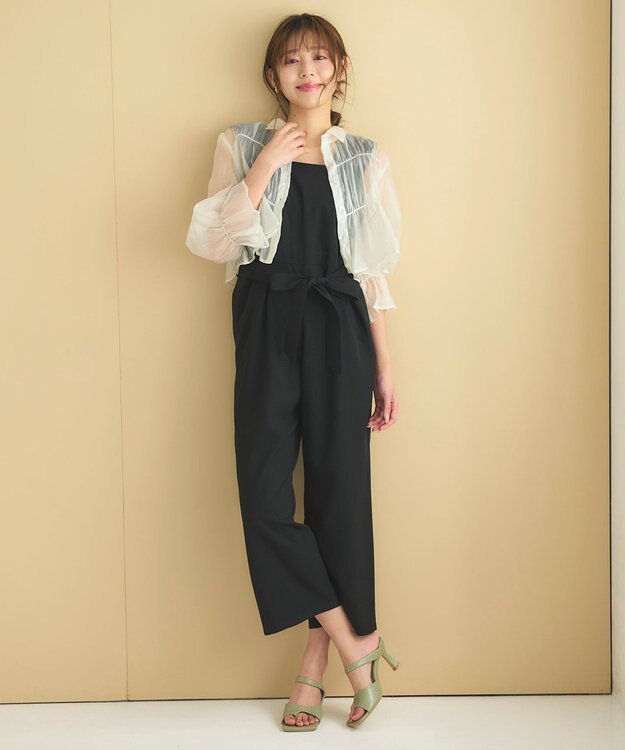 Feroux 【洗える】シャーリングシアー シャツ アイボリー系