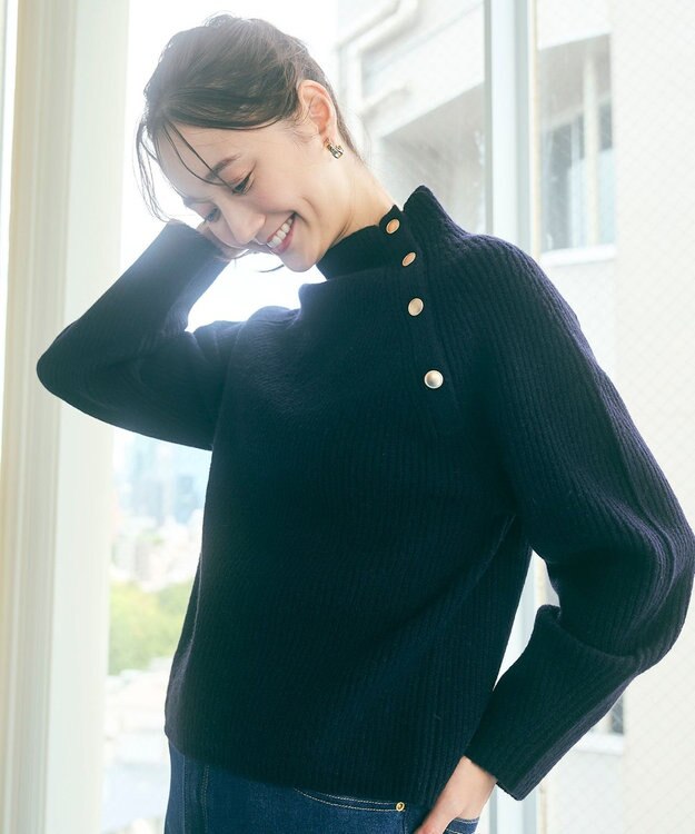 ANY SIS 【洗える】ボトルネックボタンポイントAir ニット ネイビー