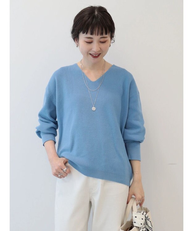 AMERICAN HOLIC Ｖネック片畦ニットプルオーバー Sax