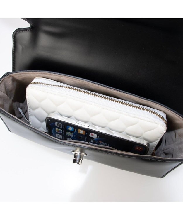 UNBILLION カシュカシュ cachecache / 横長スムース2wayショルダーバッグ ブラック