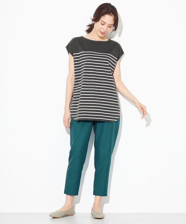 ANY 【接触冷感・UVケア】TCオーガビッツボーダー Tシャツ グレー×オフホワイト