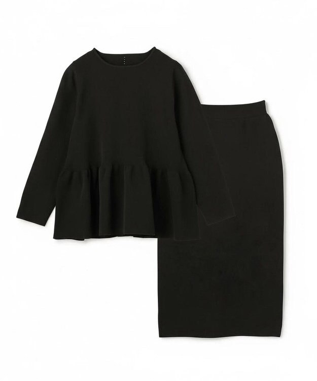 UNFILO L BEAUTY FORM KNIT ペプラムセットアップ ブラック