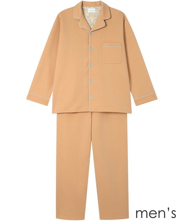 une nana cool 【綿混】ハイゲージダブルエアー メンズ長袖開襟 MADE WITH LIBERTY FABRIC オレンジ