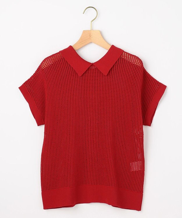 組曲 L 【先行予約・WEB限定・前後着用可】メッシュニット 襟付き半袖カーディガン チェリー系