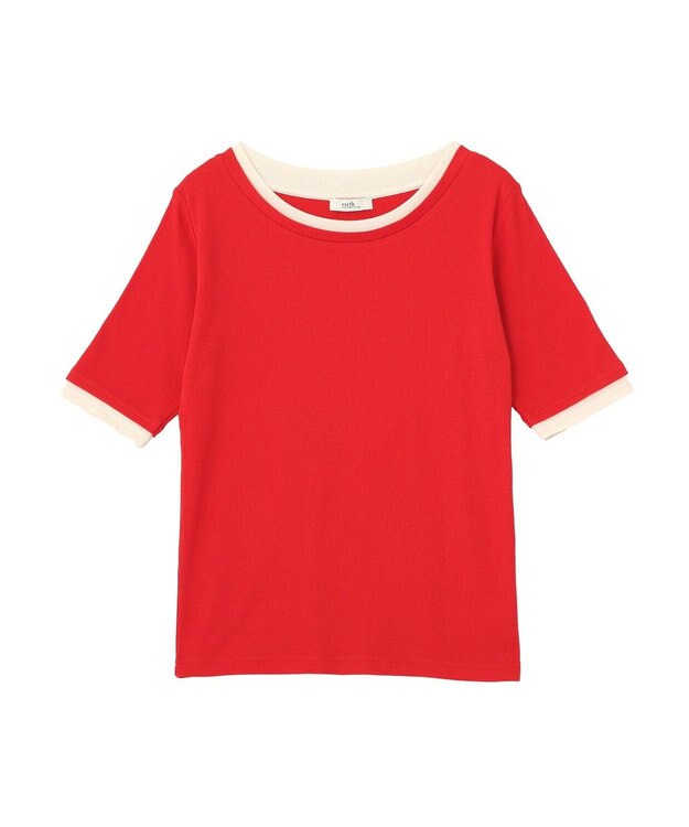 earth music&ecology レイヤードライクバイカラープルオーバー Red
