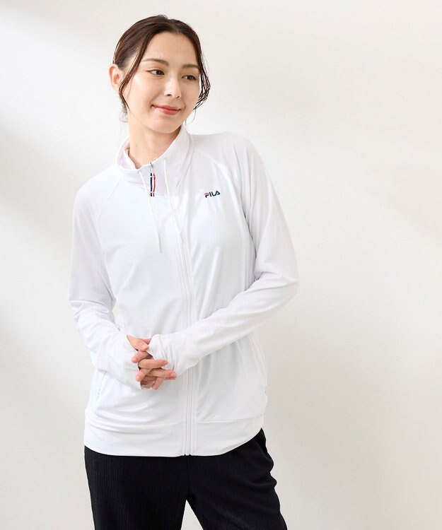 OP／FILA 【FILA】ラッシュガードブロックメッシュ スタンドカラージャケット ホワイト