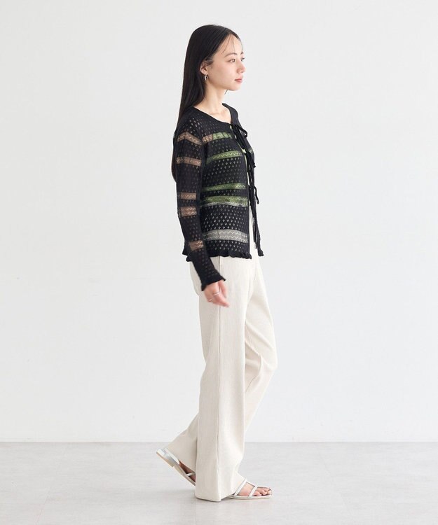 earth music&ecology シアーボーダーニットカーディガン Black