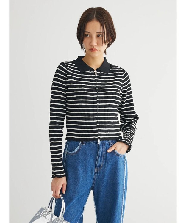 Green Parks ・ＥＬＥＮＣＡＲＥ　ＤＵＥ　Ｗ　ＺＩＰ　ボーダーカーデ Black