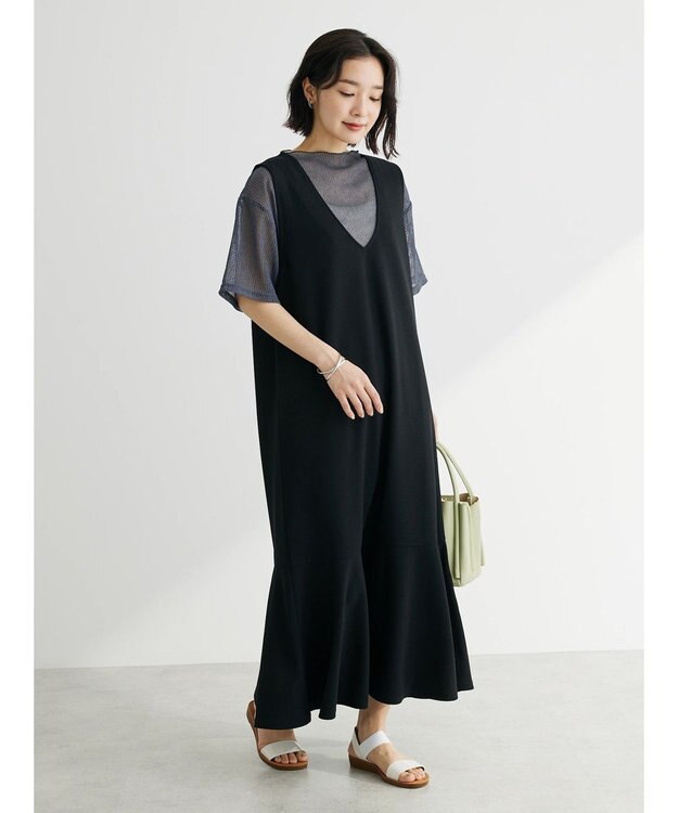 Green Parks カットジョーゼットマーメイドジャンスカ Black