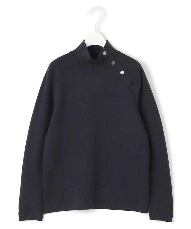 ICB L 【洗える】ウールブレンドスムース ハイネックプルオーバー ネイビー系