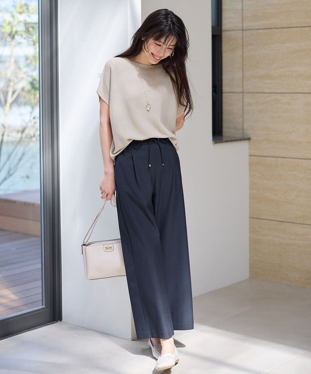 ANY 【ウエストゴム/ストレッチ/セットアップ可】イージィケアストレッチワイドパンツ ネイビー