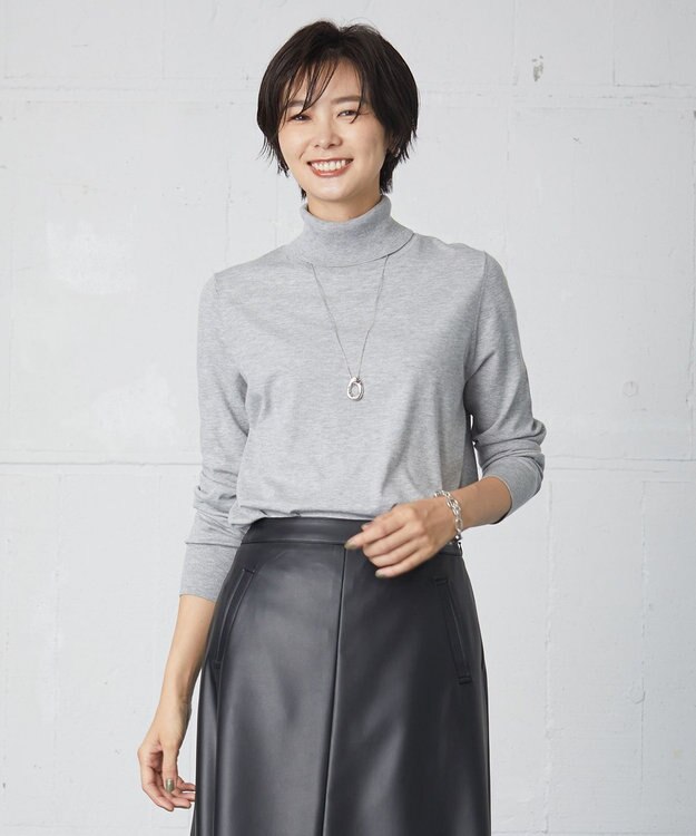 J.PRESS LADIES L 【洗える】PRINCE タートルネック ニット ライトグレー系