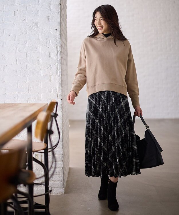 ANY 【洗濯機可/ウエストゴム】チェックプリーツスカート ブラックチェック