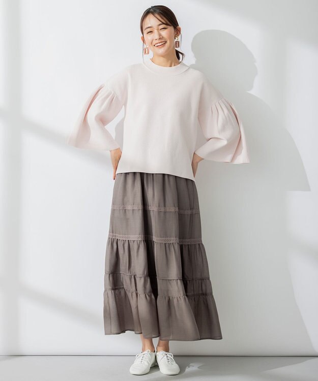 組曲 【洗える】レーシーボイル スカート ライトグレー系