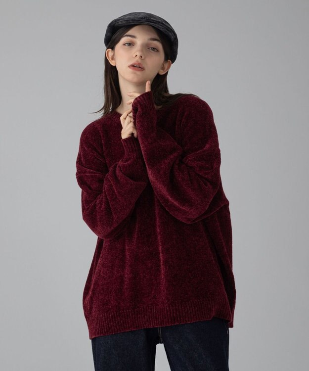 WEGO 【ユニセックス着用ITEM/MLサイズ展開】ベロアモールプルオーバー ワイン