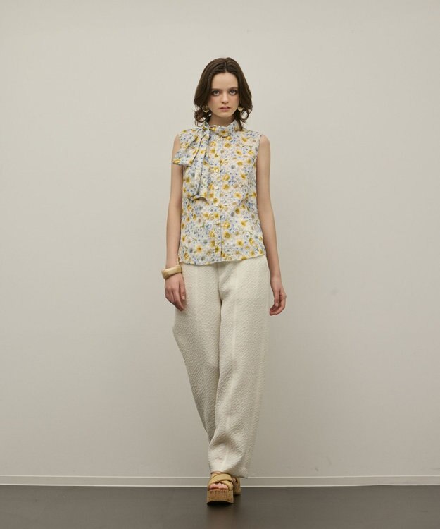 GRACE CONTINENTAL シアーフラワープリントジャガードブラウス イエロー