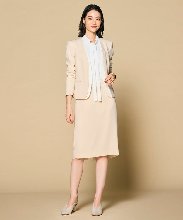 BEIGE， 【洗える・L-size】EVA / ボウタイロングスリーブブラウス White