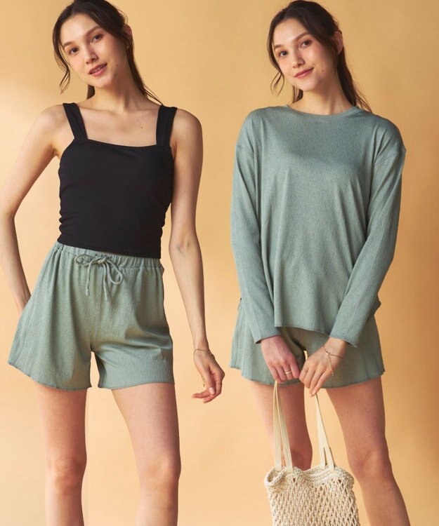 OP／FILA 【Ocean Pacific】シワ加工ラッシュガード付き タンキニデザイン水着4点セット カーキ