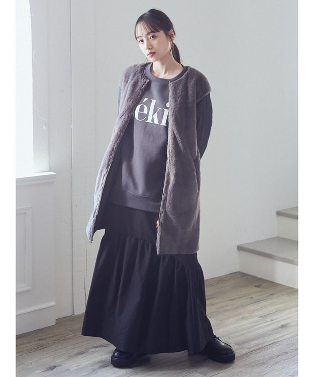 earth music&ecology ファー＆キルティングリバーシブルコート Black