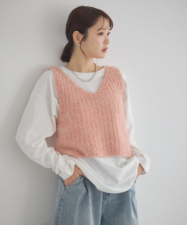 earth music&ecology ＭＩＸカラーブークレニットビスチェ Pink Orange