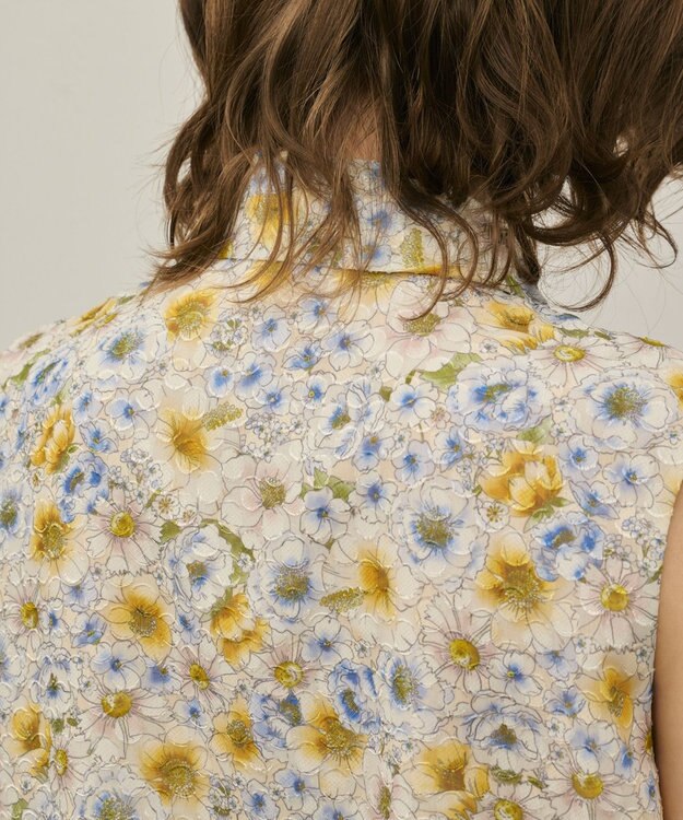 GRACE CONTINENTAL シアーフラワープリントジャガードブラウス イエロー