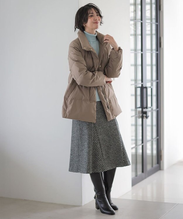 J.PRESS LADIES ウールシルク ハウンドトゥース フレア スカート モノトーン系