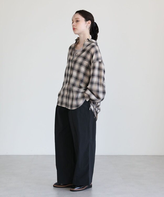 Green Parks ・ＥＬＥＮＣＡＲＥ　ＤＵＥ　チェックギャザーシャツ Ivory