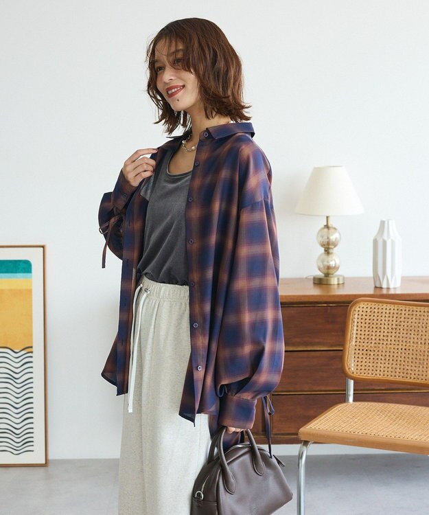 Green Parks ・ＥＬＥＮＣＡＲＥ　ＤＵＥ　チェックギャザーシャツ Navy