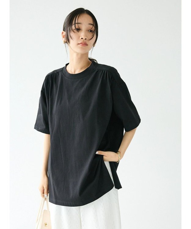 CRAFT STANDARD BOUTIQUE ヴィンテージ風天竺 ショルダーギャザーチュニック Black