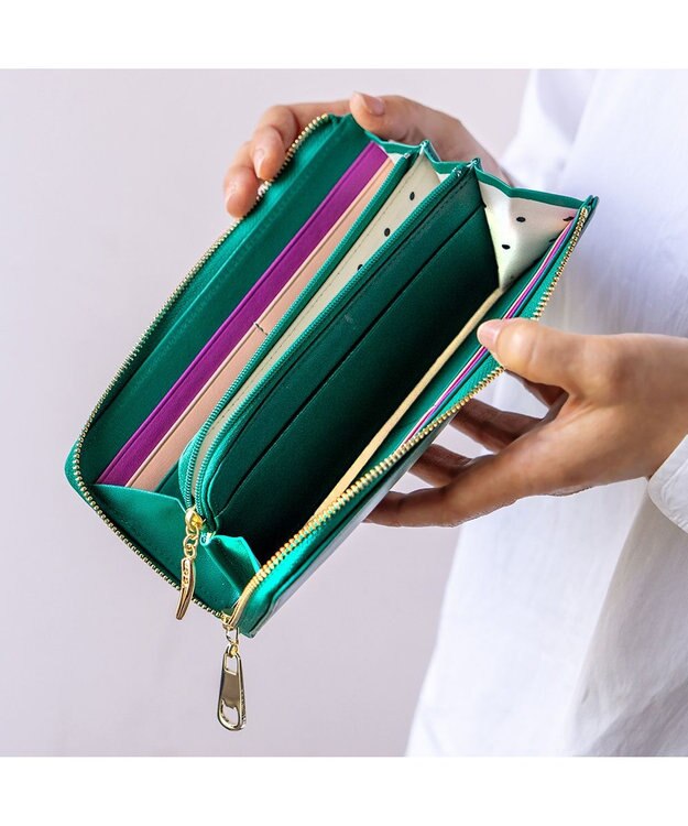 tsumori chisato CARRY ソフトラム Lファスナー長財布 グリーン