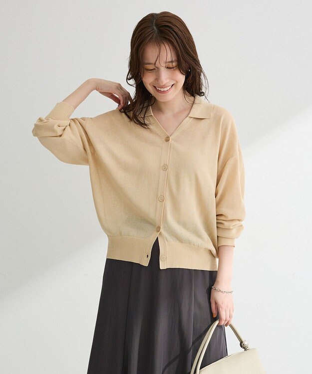Green Parks 衿付きニットカーディガン Beige