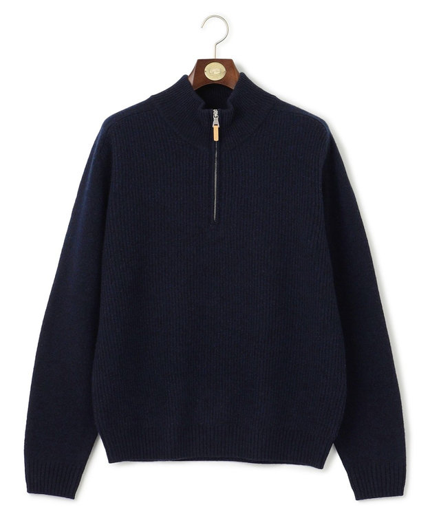 J.PRESS MEN 【Cash Lamb's Wool】畔編みハーフジップ ニット ネイビー系