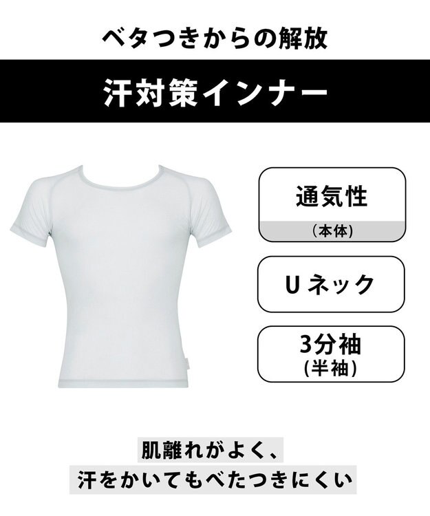 CW-X 【MEN】 CW-X 機能性トップス 汗対策インナー 半袖 3分袖 Ｕネック べたつき防止加工 通気性(本体) メンズ CHO045 /ワコール ブラック