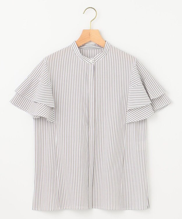 組曲 コットンレーヨンシャーティング ブラウス ベージュストライプ系1