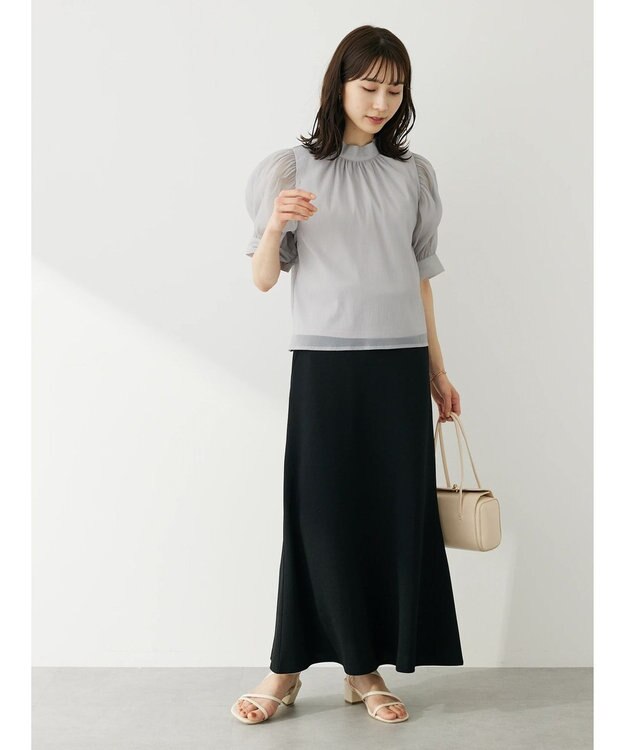 Green Parks カットジョーゼット裾フレアスカート Black