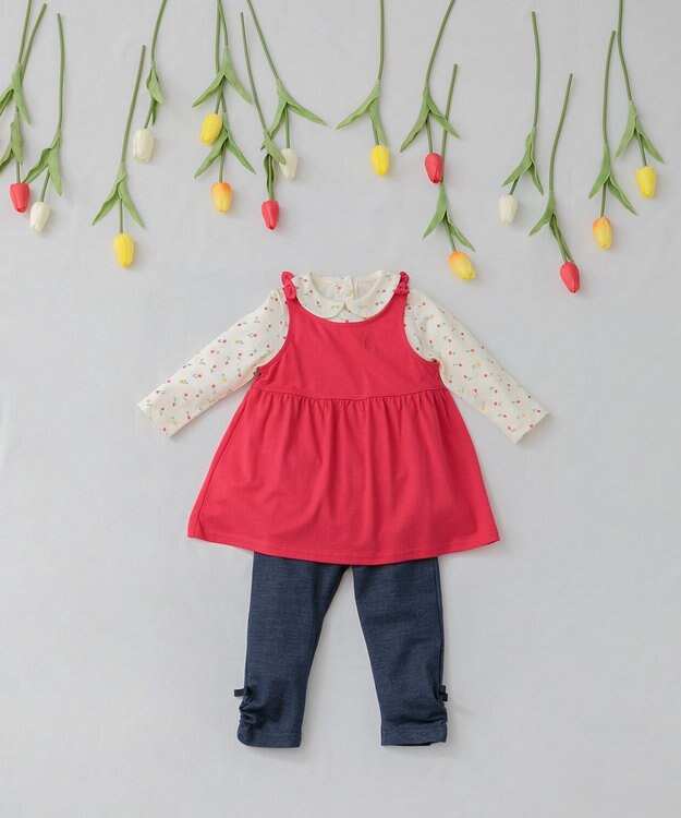 組曲 KIDS 【80-90cm】Tulips Shower  ジャンパースカート ベージュ系5