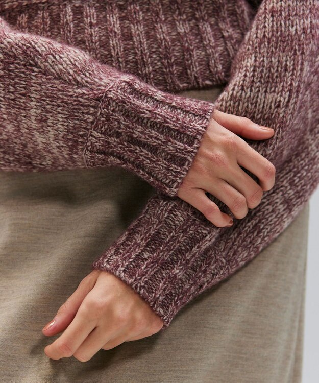 BEIGE， MARANA / モヘア混ミックスドルマンニット Taupe x Bordeaux