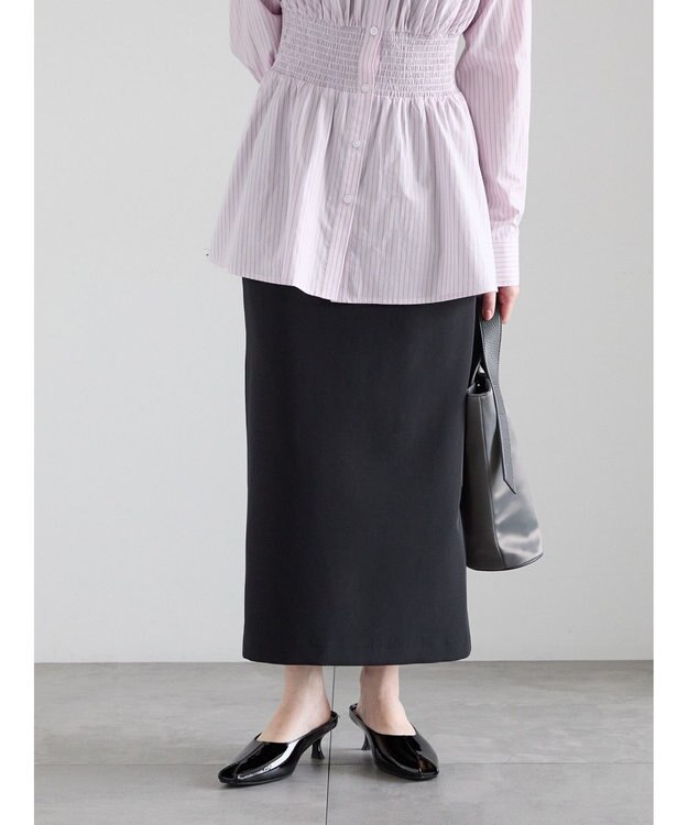 Te chichi 【雑誌掲載アイテム】ダブルクロスイージーナロースカート ブラック